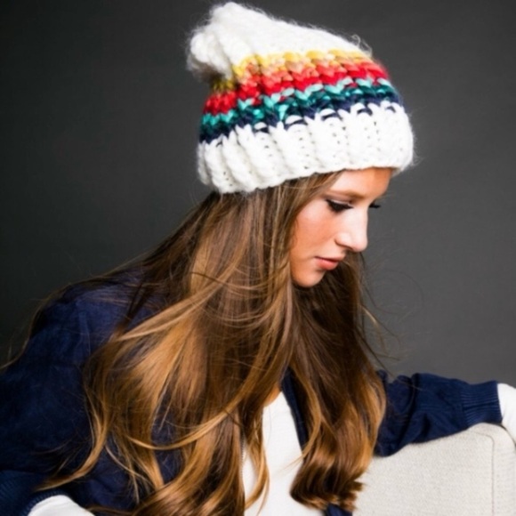 Free People Ivory Over The Rainbow Stripe Chunky Fuzzy Slouch Beanie O/S main image 6